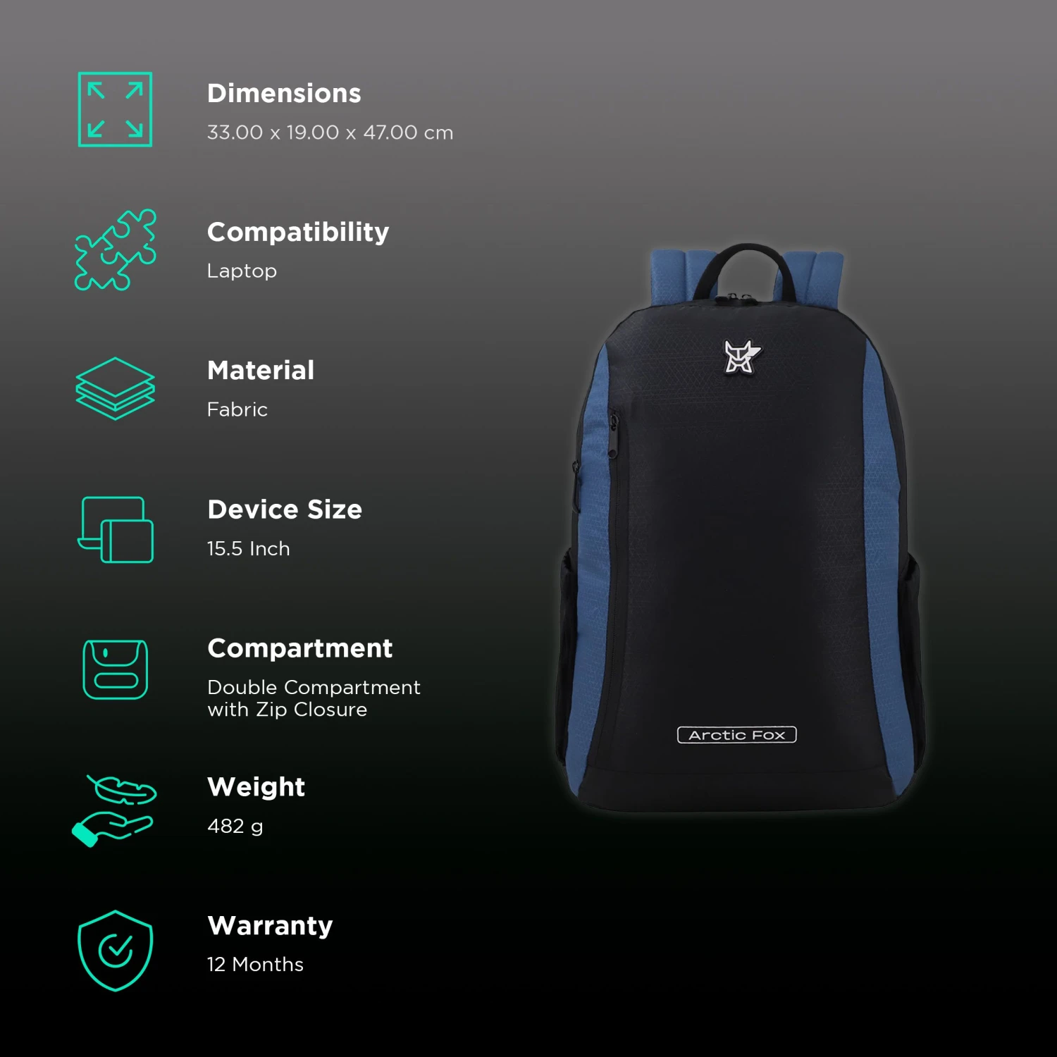 Arctic Fox Pump Polyester Laptop Backpack For 15.5 Inch Laptop (29 L, Water Repellent Fabric, Dark Denim) 4 Arctic Fox Pump Polyester Laptop Backpack For 15.5 Inch Laptop (29 L, Water Repellent Fabric, Dark Denim) - Image 2