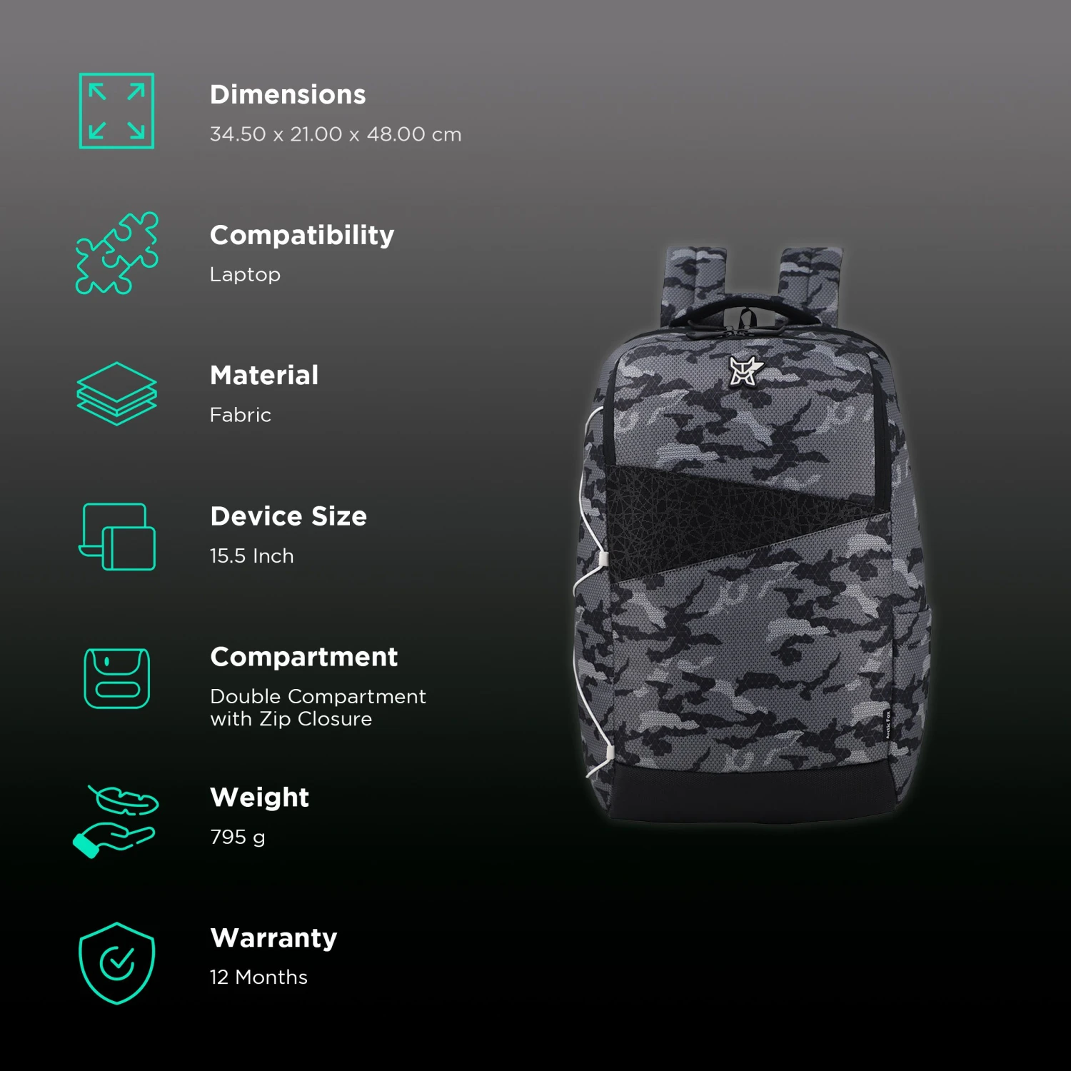 Arctic Fox Stunt Polyester Laptop Backpack For 15.5 Inch Laptop (35 L, Water Repellent Fabric, Camo) 4 Arctic Fox Stunt Polyester Laptop Backpack For 15.5 Inch Laptop (35 L, Water Repellent Fabric, Camo) - Image 2