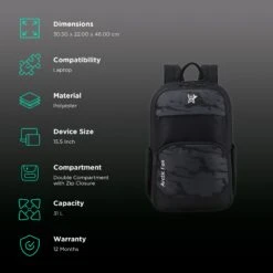 Arctic Fox Troop Polyester Laptop Backpack For 15.5 Inch Laptop (31 L, Padded Shoulder Strap, Black) -Smart Bag Shop 269130 1 z9qfub