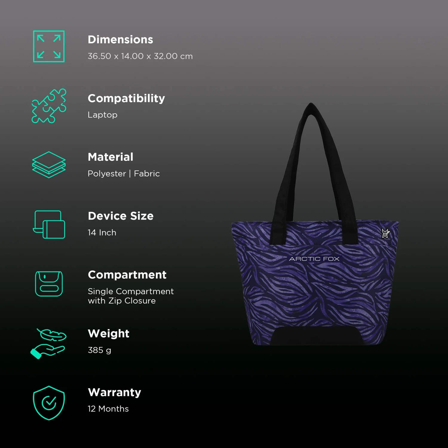 Arctic Fox Feral 500D Polyester Laptop Tote Bag For 14 Inch Laptop (16 L, Anti Slip Handle, Navy) 4 Arctic Fox Feral 500D Polyester Laptop Tote Bag For 14 Inch Laptop (16 L, Anti Slip Handle, Navy) - Image 2