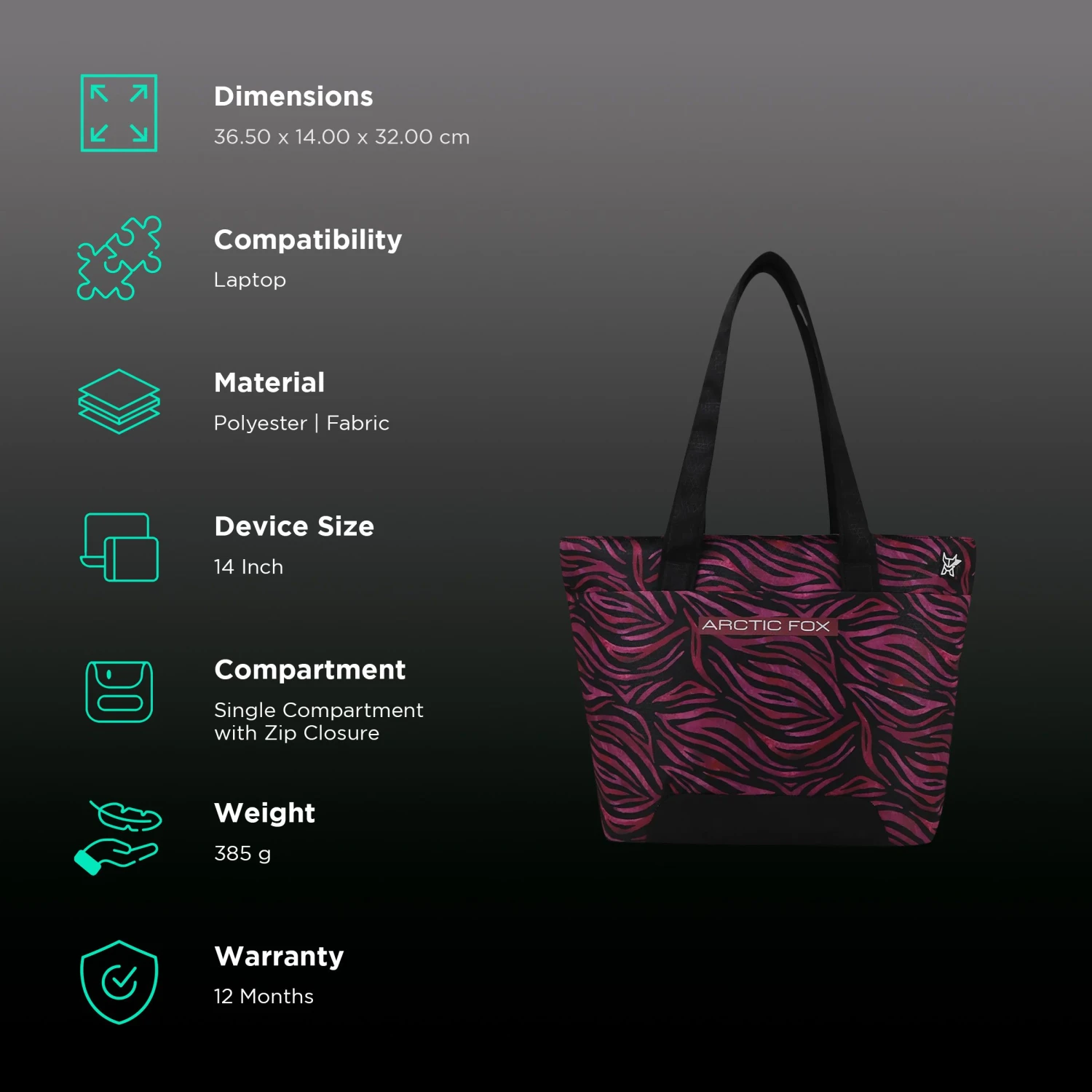 Arctic Fox Feral 500D Polyester Laptop Tote Bag For 14 Inch Laptop (16 L, Anti Slip Handle, Tawny Port) 4 Arctic Fox Feral 500D Polyester Laptop Tote Bag For 14 Inch Laptop (16 L, Anti Slip Handle, Tawny Port) - Image 2