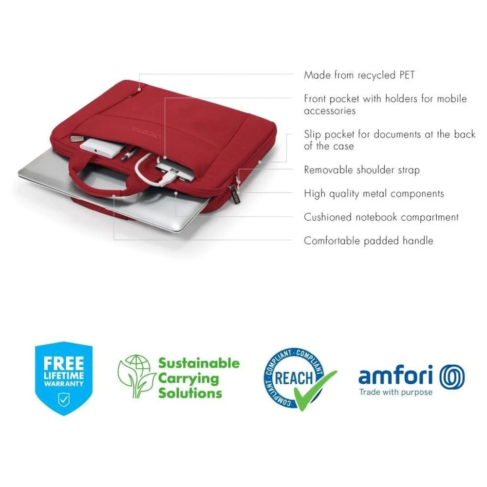 Dicota Eco Slim BASE Laptop Case For Up To 35.81 Cm (14.1 Inch) Laptop, Red D31306-RPET(493665604) 7 Dicota Eco Slim BASE Laptop Case For Up To 35.81 Cm (14.1 Inch) Laptop, Red D31306-RPET(493665604) - Image 5